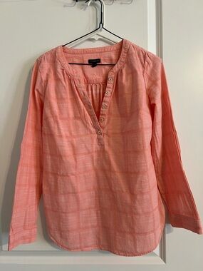 Talbots Coral Pink Henley Long-Sleeve Top